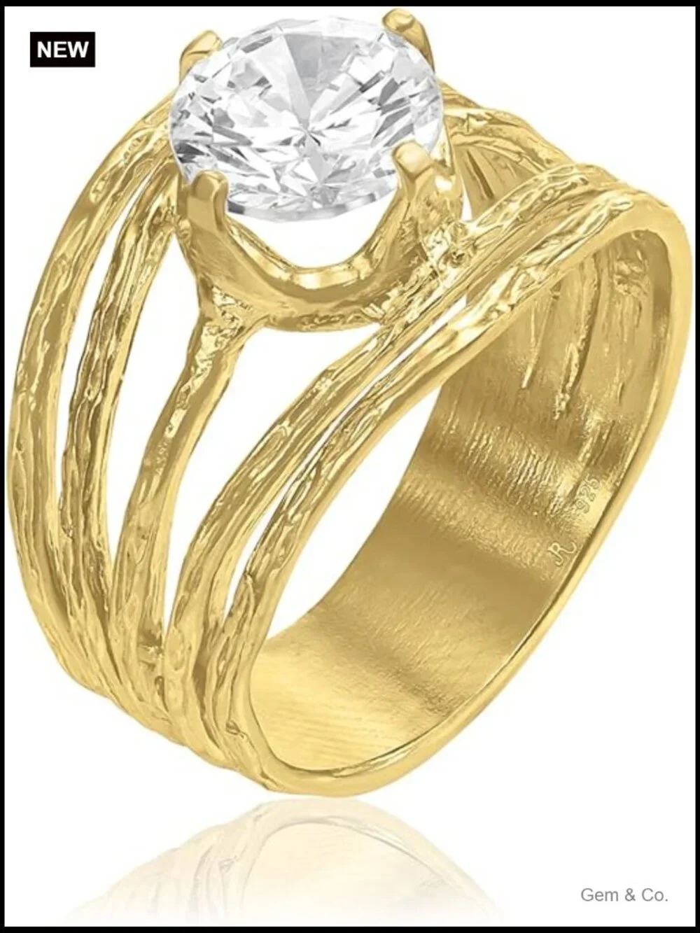 Vintage CZ Statement Ring - 14K Gold Over Sterling Silver - Handcrafted -